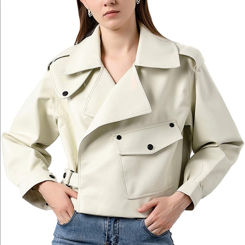 off white faux leather cropped jacket - Picture 5 of 9